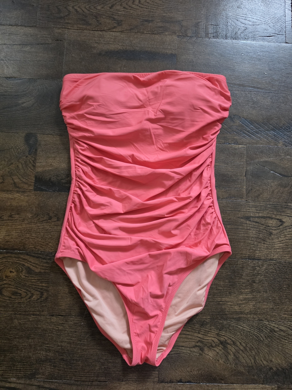 J. CREW Strapless Gemma Ruched One-Piece Swimsuit — Coral Pink